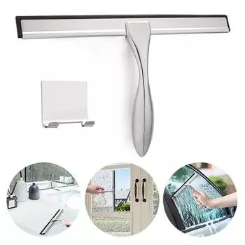 Ракель для душа из нержавеющей стали с эргономичной ручкой, силиконовыми лезвиями, быстросохнущее, удобное средство для мытья окон, удобная ручка серебряный