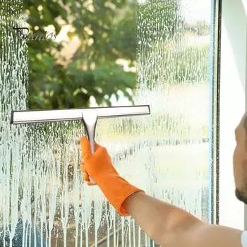 Ракель для душа из нержавеющей стали с эргономичной ручкой, силиконовыми лезвиями, быстросохнущее, удобное средство для мытья окон, удобная ручка серебряный