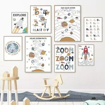 Ракета Галактика исследование космоса номер алфавит плакаты на скандинавскую тему и принты настенная живопись на холсте настенные панно Декор для детской комнаты 21x30cm No Framed