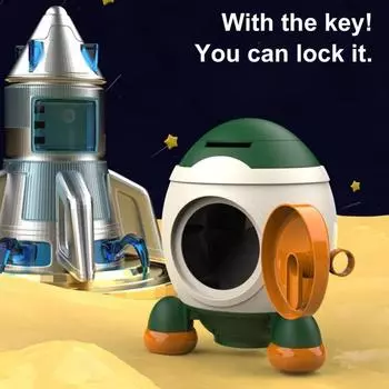 Ракета Прекрасный подарок на день рождения Экономьте деньги Ключ Разблокировка Копилка Денежный ящик Сейф для валюты Копилка золотистый/красный