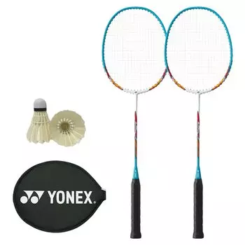 Ракетка для бадминтона MP5G 2 шт. с воланом для начинающих, тренировок, стандартный чехол Yonex, натянутая нить x бирюзовый x 2 2 (682/белый + челноки) чёрный