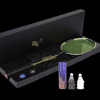 Ракетка для бадминтона Super Light Full Carbon 5U, одинарная ракетка, подарочная коробка (с резьбой 26 фунтов) чёрный