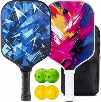 Ракетка для пиклбола Toplive Pickleball Racket 2 Pickleball 4 Pickleball Мячи для пиклбола для начинающих с 1 отсеком для хранения мячей Pickle Ball Прочная ракетка для соревнований на открытом воздухе и