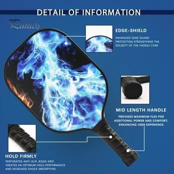 Ракетки для пиклбола Ракетки для пиклбола из стекловолокна Легкие ракетки для пиклбола с ручкой, впитывающей пот, для всех уровней синий