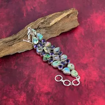 Раковина абалон, браслет из аметиста, ювелирные изделия из стерлингового серебра 925 пробы с драгоценными камнями, браслет ручной работы на День матери Adjustable With 8 Inches синий