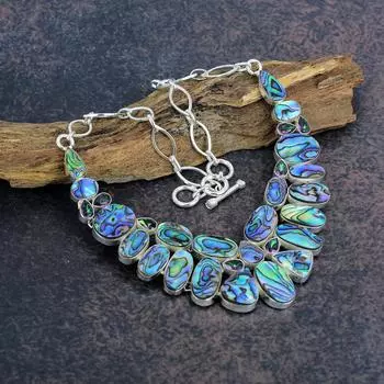 Раковина абалон, ожерелье с мистическим топазом, ювелирные изделия ручной работы из стерлингового серебра 925 пробы, подарок для любимого, совершенно новое ожерелье Adjustable with 18 inches синий