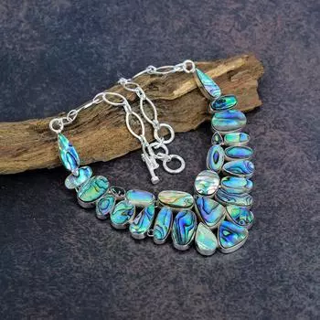 Раковина абалон, ожерелье с мистическим топазом, ювелирные изделия ручной работы из стерлингового серебра 925 пробы, подарок для любимого, совершенно новое ожерелье Adjustable with 18 inches синий