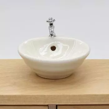 Раковина для кукольного домика Маленькая, широкого применения, компактная, полезная 1:12-масштабная миниатюрная модель сцены для ванной комнаты для микропейзажа Round