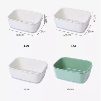 Раковина для мытья овощей Прозрачная бинауральная ручка Пластиковая квадратная домашняя корзина для сушки двухслойная кухонная утварь