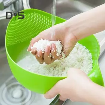 Раковина для мытья риса с ручкой, пищевой, быстрый слив, предотвращает проливание, чаша для мытья фруктов, многоцелевой кухонный фильтр для фруктов и овощей розовый
