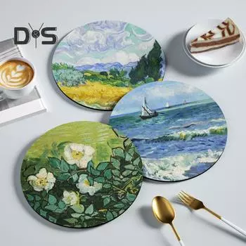 Раковина из диатомовой грязи, впитывающая подставка под стакан, противоскользящая, изолирующая, нескользящая, многоцелевая, впитывающая воду, не допускающая ожогов, декоративная чашка с цветочным принтом A