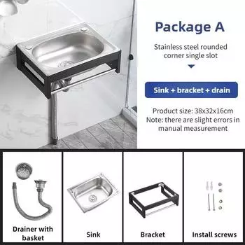 Раковина настенная из нержавеющей стали, маленькая, с одним слотом, для кухни, простая раковина для мытья посуды
