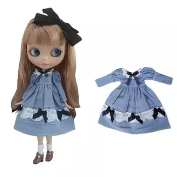 rakulifey Blythe костюм волосы кукла Blythe подходит для Obitsu набор набор, одежда, платье, украшение, одежда, 24, 2-х частей (серо-синий)