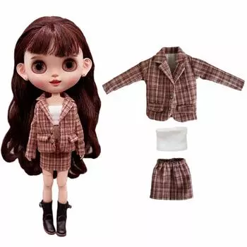 rakulifey Blythe Одежда Костюм Комплект Пальто Юбка Нео Блайт Костюм Для Obitsu 24 2 Цвета (Темно коричневый)