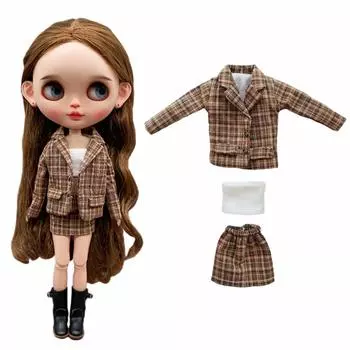 rakulifey Blythe Одежда Костюм Комплект Пальто Юбка Нео Блайт Костюм Для Obitsu 24 2 Цвета (коричневый) коричневый