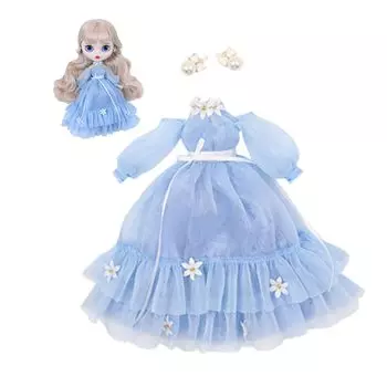 rakulifey Blythe Одежда Наряд Одежда Платье с Серьгами Костюм Нео Блайт Синий Obitsu 24 Использование Набор из 2