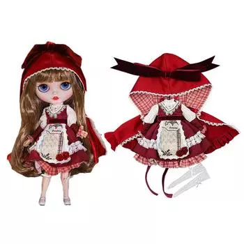 rakulifey Blythe Одежда Наряд Одежда Платье Neo Blythe Костюм Комплект Горничной Одежда Красный Подходит для Obitsu 24