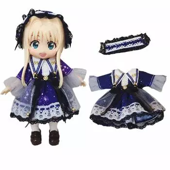 rakulifey Obitsu 11 одежда OB11 размер костюм комплект милое платье с украшением для волос кукла Obitsu 11см одежда комплект из 2 предметов