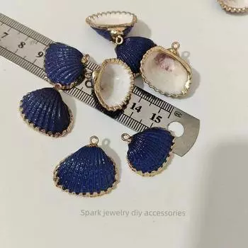 Ракушка Гальванопокрытие DIY Украшение Аксессуары Серьги Подвеска Кулон Креативный Ручной Работы Натуральная Ракушка Гребешок No. 2 ink blue scallop 1
