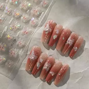 Ракушка легкие красочные наклейки для ногтей бабочки высококачественные дизайнерские самоклеящиеся наклейки для украшения ногтей рельефный стиль 1 pcs