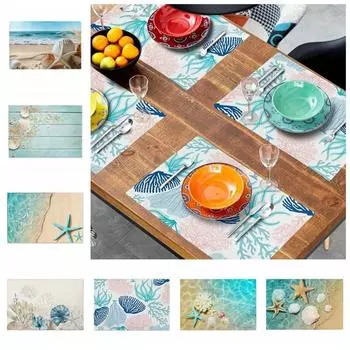 Ракушки льняные салфетки противоскользящие коврики для стола обеденный стол летние пляжные салфетки для кухни Style 12