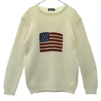 RALPH LAUREN 90-е годы Хлопковый трикотаж Вышивка логотипа Свитер с длинным рукавом Мужской Б/у