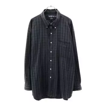 RALPH LAUREN BIG SHIRT Check Pattern logo embroidery Long sleeve Button down shirt Men s Used
