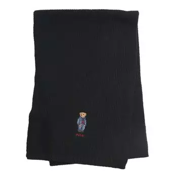 Ральф PC1269 ШАРФ и Шарф Стола Вязаный Рубчик Медведь Унисекс [Polo Lauren] Мужской Женский (001(ЧЕРНЫЙ))