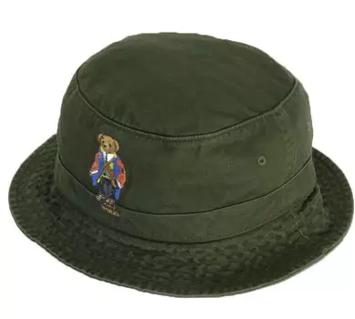 Ralph Polo Bear Embroidered Cotton Bucket Hat Cap (Polo Lauren) Men s Women s 0108972-S/M-COMPNY OLV/B.BOOTS [Item]