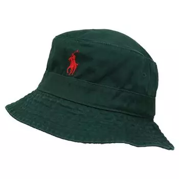 Ralph Pony Embroidery Cotton Bucket Hat Cap (Polo Lauren) Men s Women s 01080175-SM-GREEN(RED) [Item]