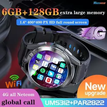 Ram 6 ГБ Rom 128 ГБ 1,6 дюйма 4G Call Smart Watch GPS Wifi Двойная камера Heart Rate Testing Sports Men Blue Tooth Smartwatch