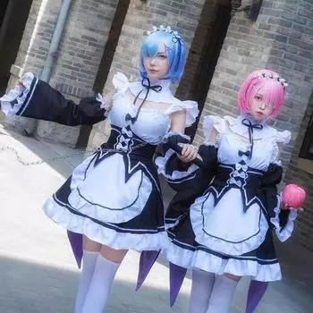 Рэм/Рем Косплей Re:Zero Kara Hajimeru Isekai Seikatsu, черный костюм, платье служанки, костюм на Хэллоуин, аниме, праздничное платье S