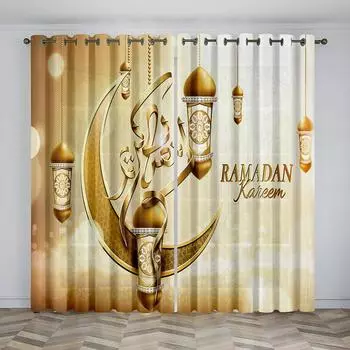 Ramadan Buddhist Celebration Window Curtains For Bedroom Living Room Holiday Decorations Long Window Drapes 1x50W60H(CM)&Hook
