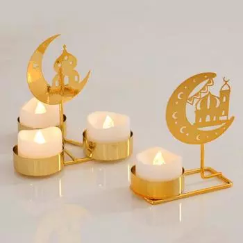 Ramadan Candle Holder 2024 Eid Mubarak Home Decoration Metal Candlestick Ramadan Kareem Islamic Muslim Supplies Eid Al Adha Gift