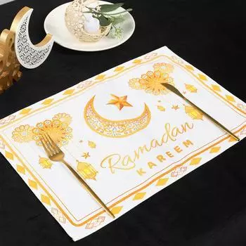 Ramadan Kareen Star Moon Table Placemat Eid Mubarak Dining Mat Ramadan Decor for Home Islamic Muslim Eid Al-Fitr Party Supplies