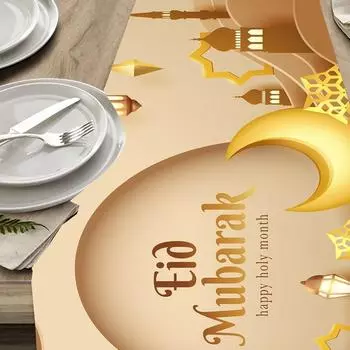 Рамадан Луна Узор Скатерть Ид Мубарак Скатерть Исламская Мусульманская Праздничная Вечеринка Кухонный Стол Обеденные Коврики Украшения 150x33cm