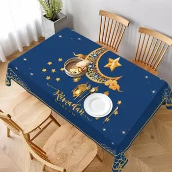 Ramadan Party Tablecloth Ramadan Eid Pattern Washable Polyester Table Cover Home Holiday Party Kitchen Dining Table Decor Gift 50x50cm napkin