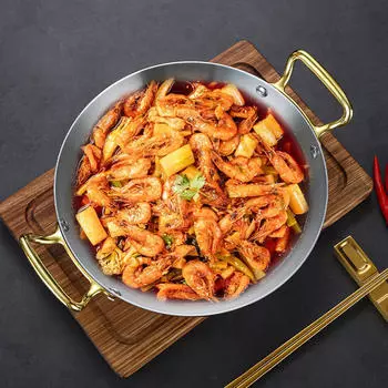 Рамен Кастрюля Универсальная Двойная Ручка Нержавеющая Сталь Паэлья Сковорода Для Супа Лапши 28см