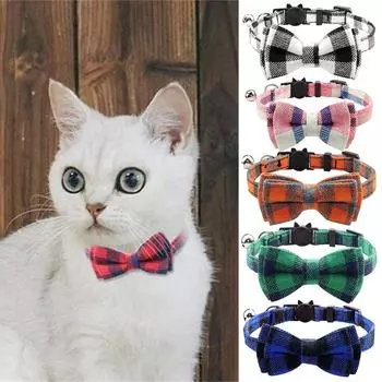 Ramidos AkoaDa кошачий ошейник с милым галстуком-бабочкой и колокольчиком для котенка, регулируемый безопасный клетчатый ошейник, товары для домашних животных One Size серый
