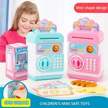 Ramidos Kids Отпечаток пальца Банкомат Кассир Деньги Монета Сберегательный банк Сейф One Size синий