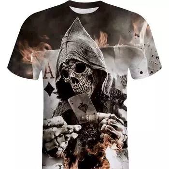 Ramidos Мужская футболка с 3D-принтом черепа и коротким рукавом, блузка, топы XL чёрный