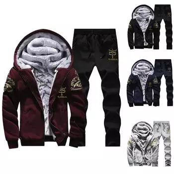 Ramidos Мужская толстовка с капюшоном Зимний теплый флисовый свитер на молнии Куртка Верхняя одежда Пальто Топ Брюки Наборы XXXXL красный