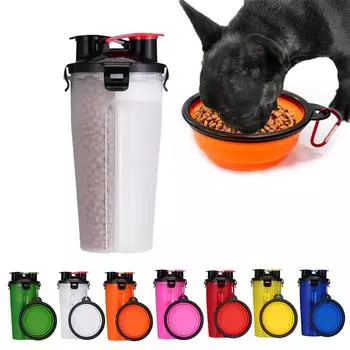 Ramidos Pet Корм для собак и вода 2 в 1 Безопасная дорожная бутылка для воды для домашних животных с миской One Size синий