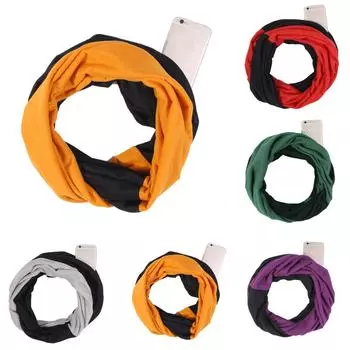 Ramidos унисекс для влюбленных зимний лоскутный теплый шарф-петля на молнии для телефона с карманом шаль кольцо One Size красный