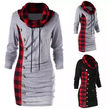 Ramidos Женская винтажная длинная толстовка с бантом на шнуровке и пуговицами в клетку в стиле пэчворк L серый