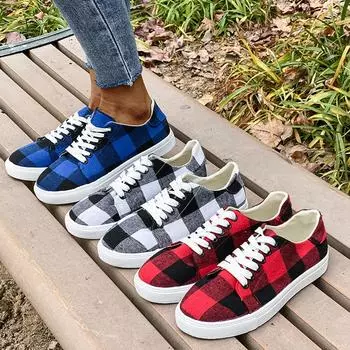 Ramidos Женские модные повседневные тканевые туфли на плоской подошве со шнуровкой в клетку 37 красный