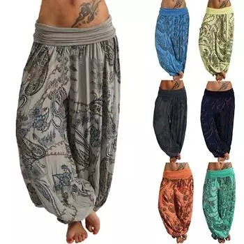 Ramidos женские повседневные брюки с принтом в богемном стиле, широкие брюки, свободные брюки, шаровары XXXXXL жёлтый