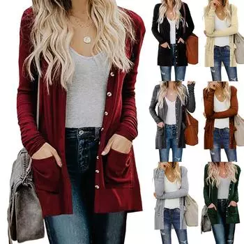 Ramidos женский женский кардиган, однотонное пальто с карманами и пуговицами с длинными рукавами, верхняя одежда M коричневый