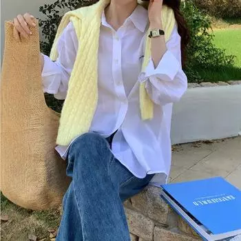 Ramie Sunscreen Long-sleeved Shirt Women s Spring Summer New Korean Version Lazy Loose and Thin Cardigan Shirt Top S белый