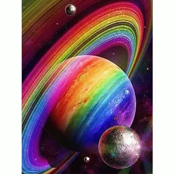 Рамка 5d Алмазная картина Красочная планета Полная круглая вышивка Пейзаж Вышивка крестом Мозаика Украшение для дома 30x40см 30x40cm NO Frame